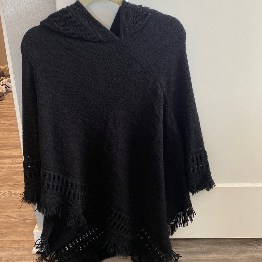 Womens pancho sweater with hood